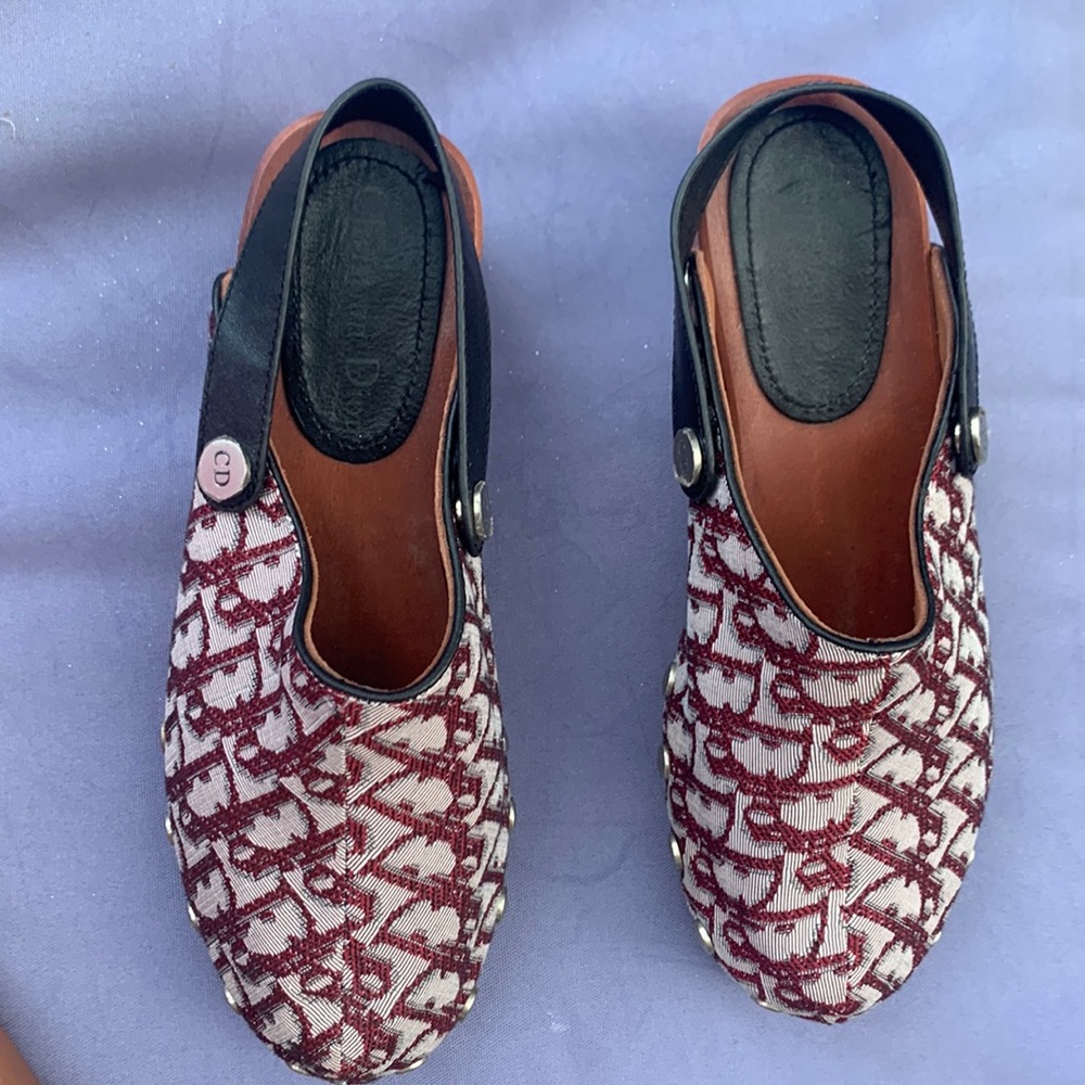 Christian Dior burgundy canvas oblique clogs